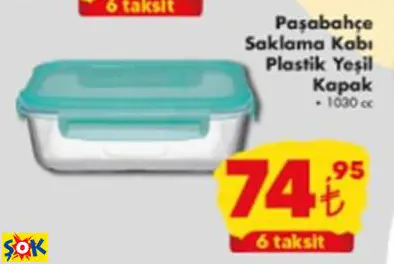 PAŞABAHÇE SAKLAMA KABI PLASTİK YEŞİL KAPAK 1030 CC